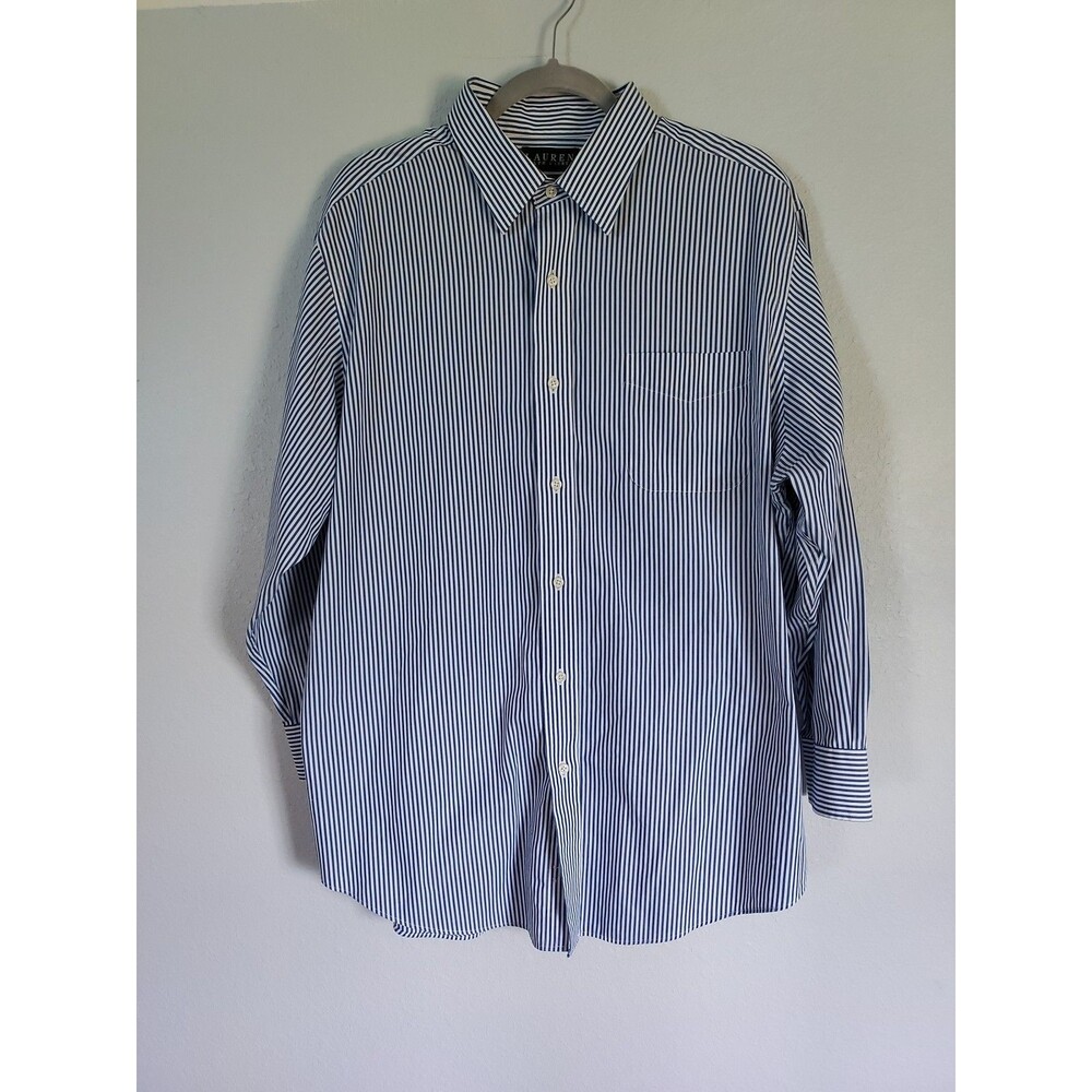 Lauren Ralph Lauren Men's Blue Striped Classic Fit Long Sleeve Size 17-1/2 32/33